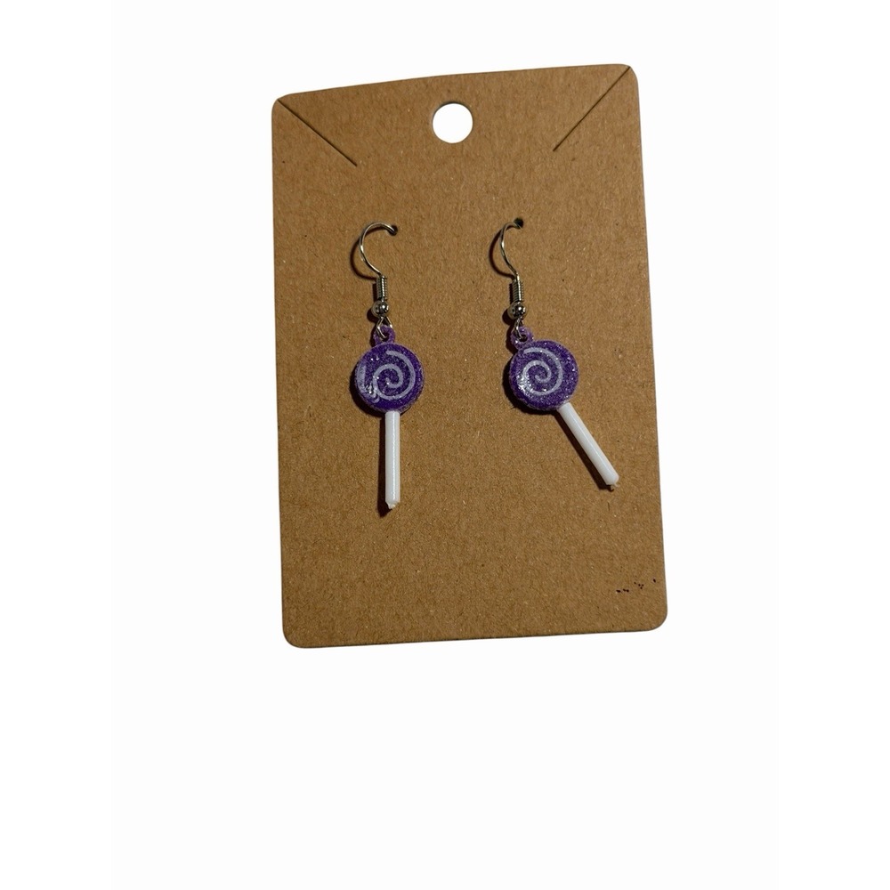 Purple Glitter Lollipop Drop Earrings Y2K‎ Kitsch Candy Novelty Jewelry